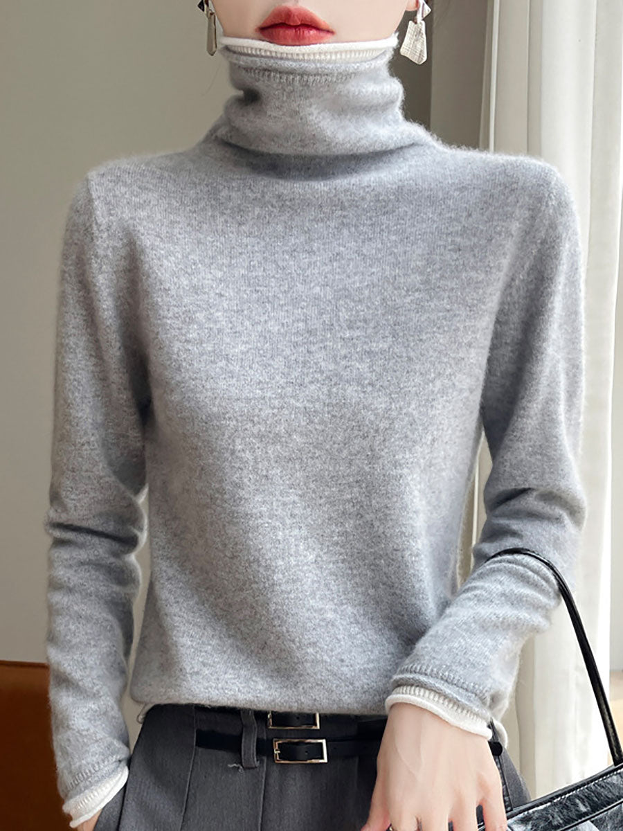Autumn Turtleneck Colorblock Wool Sweater Ba1010