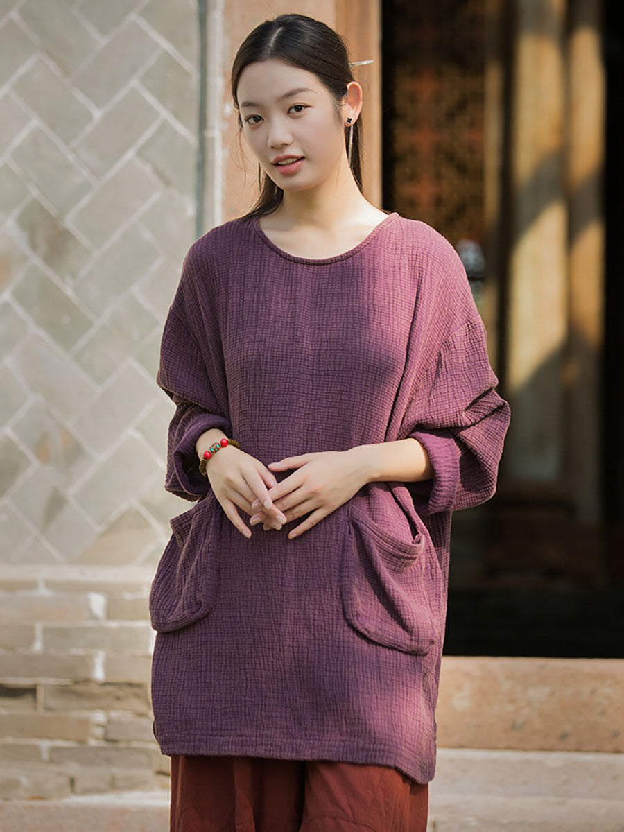 Autumn O-neck Cotton Blouse Av1021