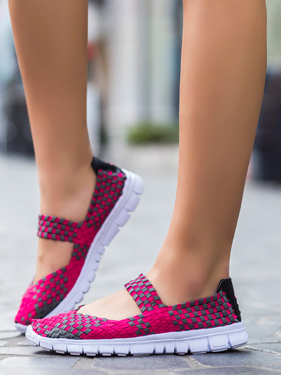 Summer Colorblock Weave Flat Shoes Rr1017