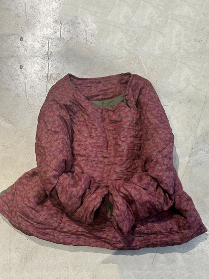 Autumn Flower O-neck Ramie Padded Coat Qn021