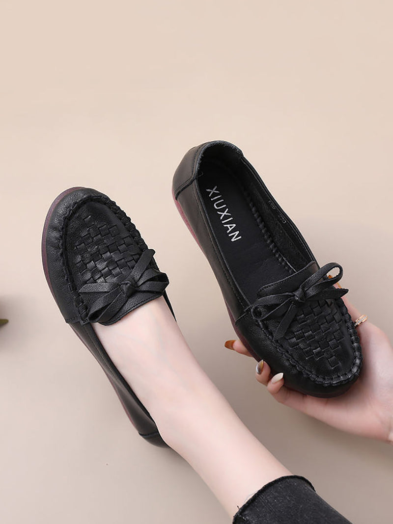 Summer Soft Leather Weave Flat Shoes Fg1019