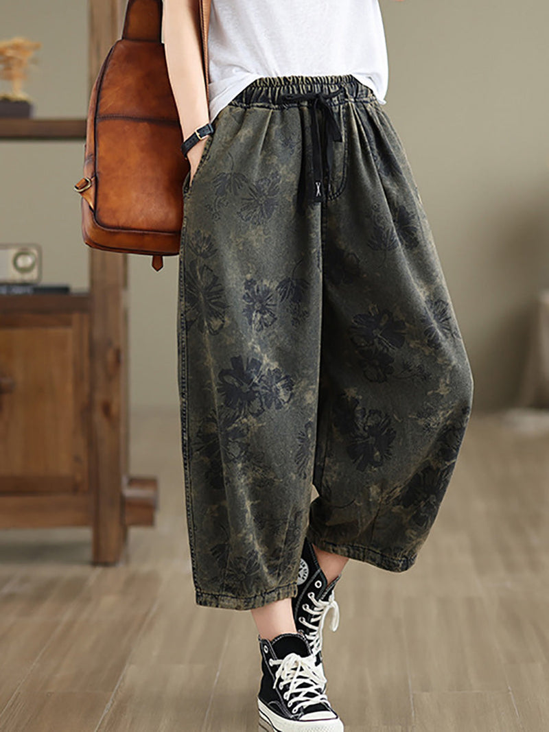 Summer Flower Denim Harem Pants Ll034