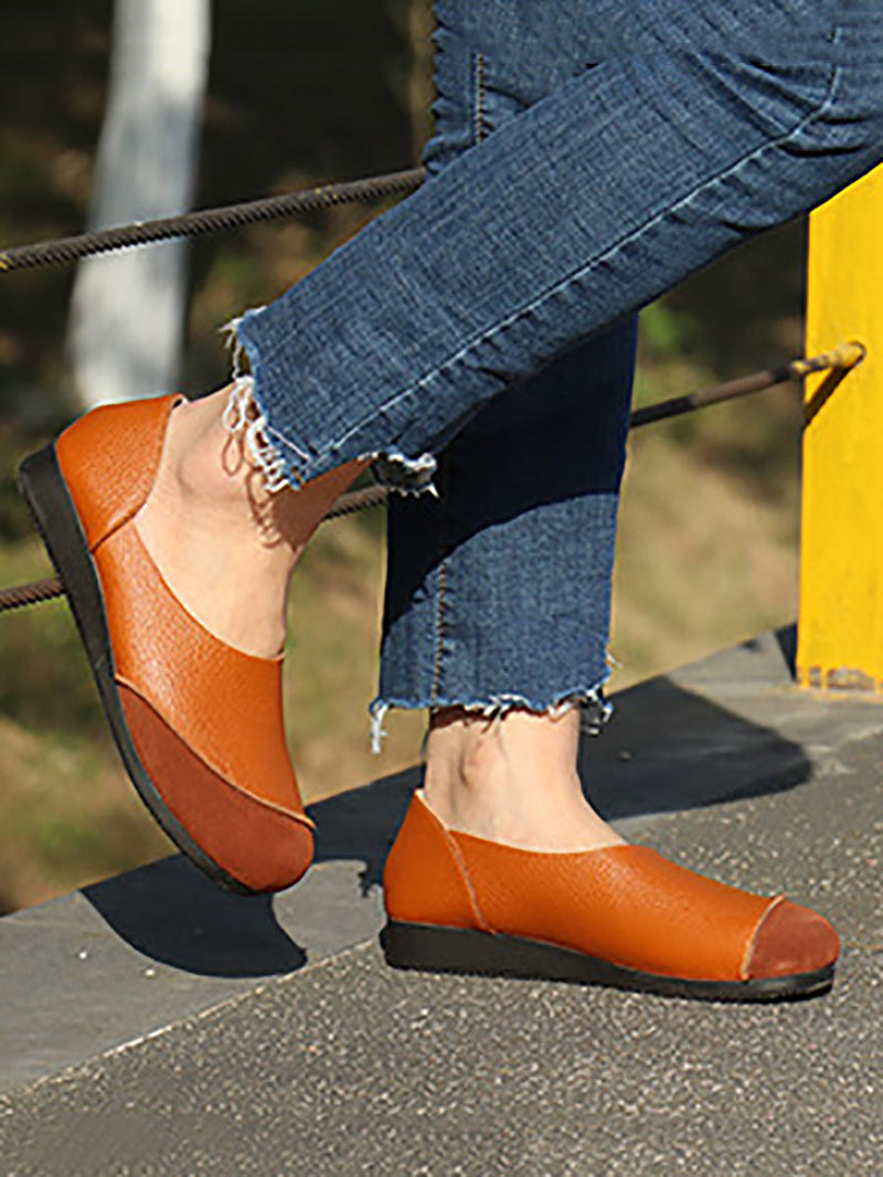 Summer Genuine Leather Spliced Flat Shoes At1043