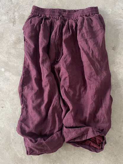 Autumn Pure Color Ramie Linen Wide-leg Pants Qn015