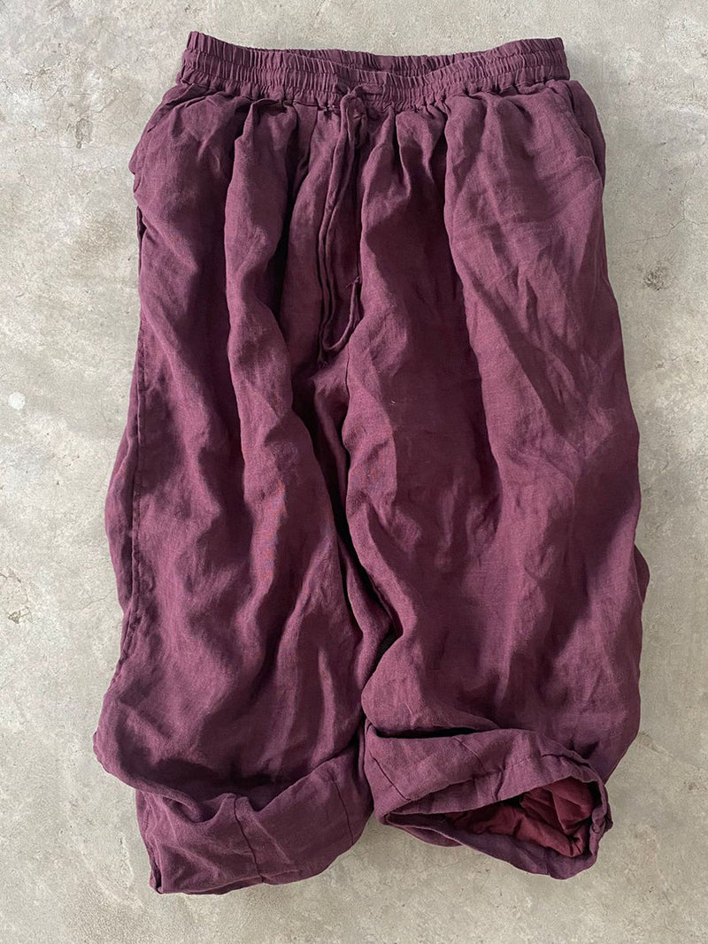 Autumn Pure Color Ramie Linen Wide-leg Pants Qn015