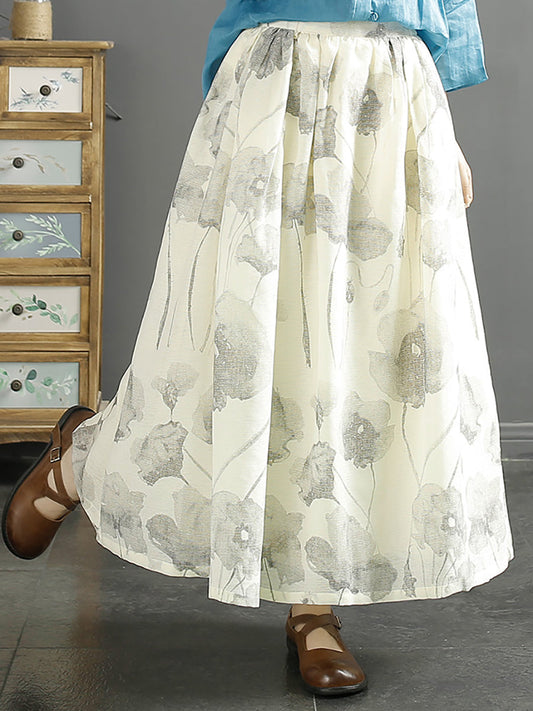 Summer Ink-print Shirred Loose Skirt Kl1027