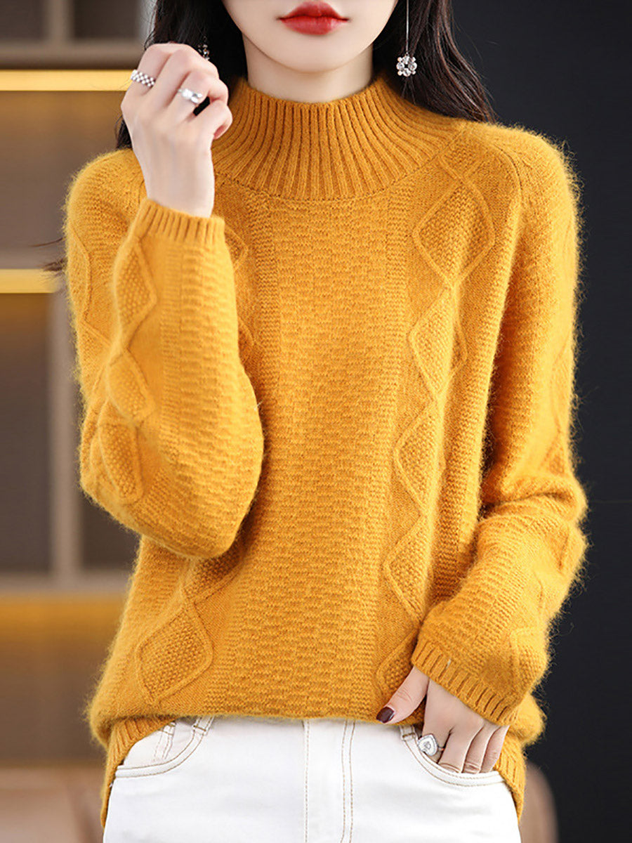 Autumn Half-turtleneck Wool Twist Knit Sweater Ax1031