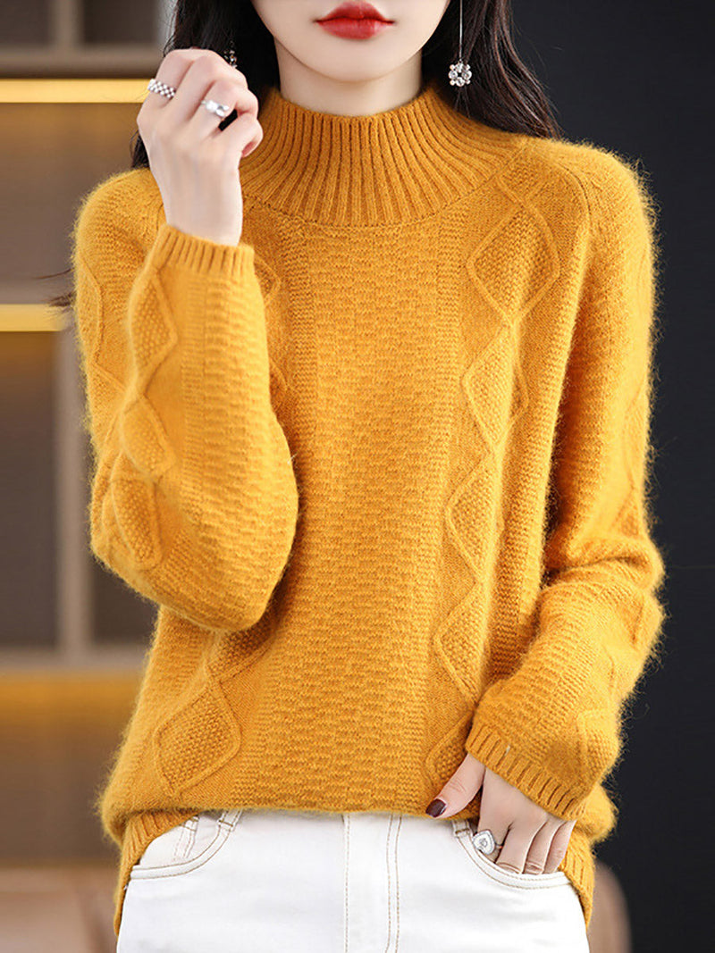 Autumn Half-turtleneck Wool Twist Knit Sweater Ax1031