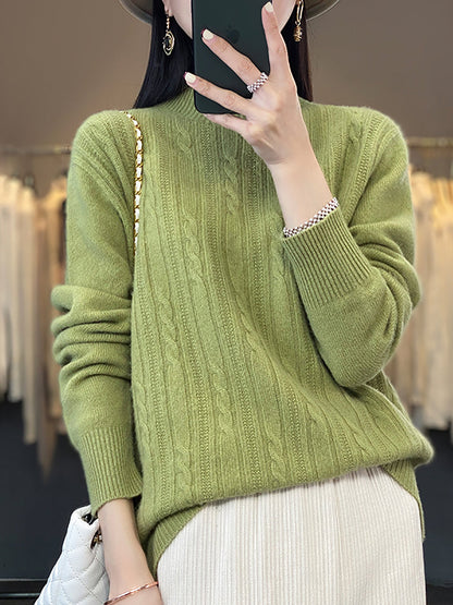 Autumn Cable Knit 100%wool Half Turtleneck Sweater Qn027