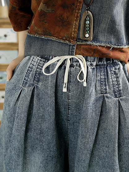 Summer Embroidery Denim Wide-leg Pants Aa1039