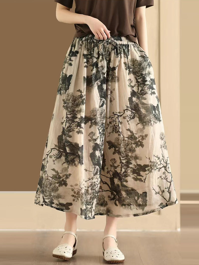 Summer Flower Ramie Loose Skirt Qw1006