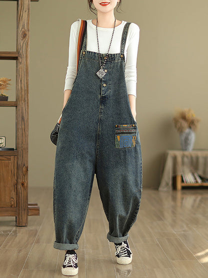 Patchwork Loose Denim Jumpsuits