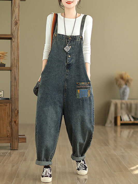 Patchwork Loose Denim Jumpsuits