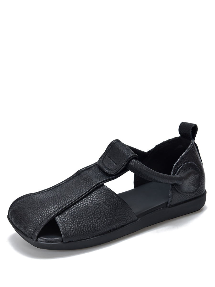 Summer Soft Leather Spliced Flat Sandals Zz1027