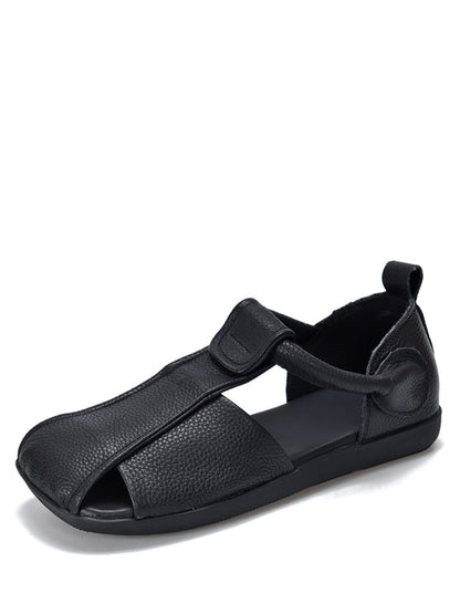 Summer Soft Leather Spliced Flat Sandals Zz1027
