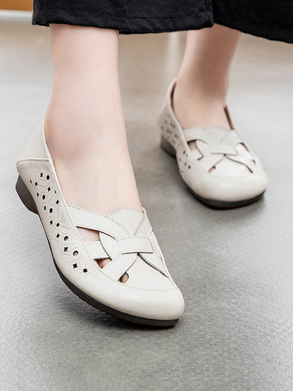 Summer Leather Cutout Soft Flat Shoes As1017