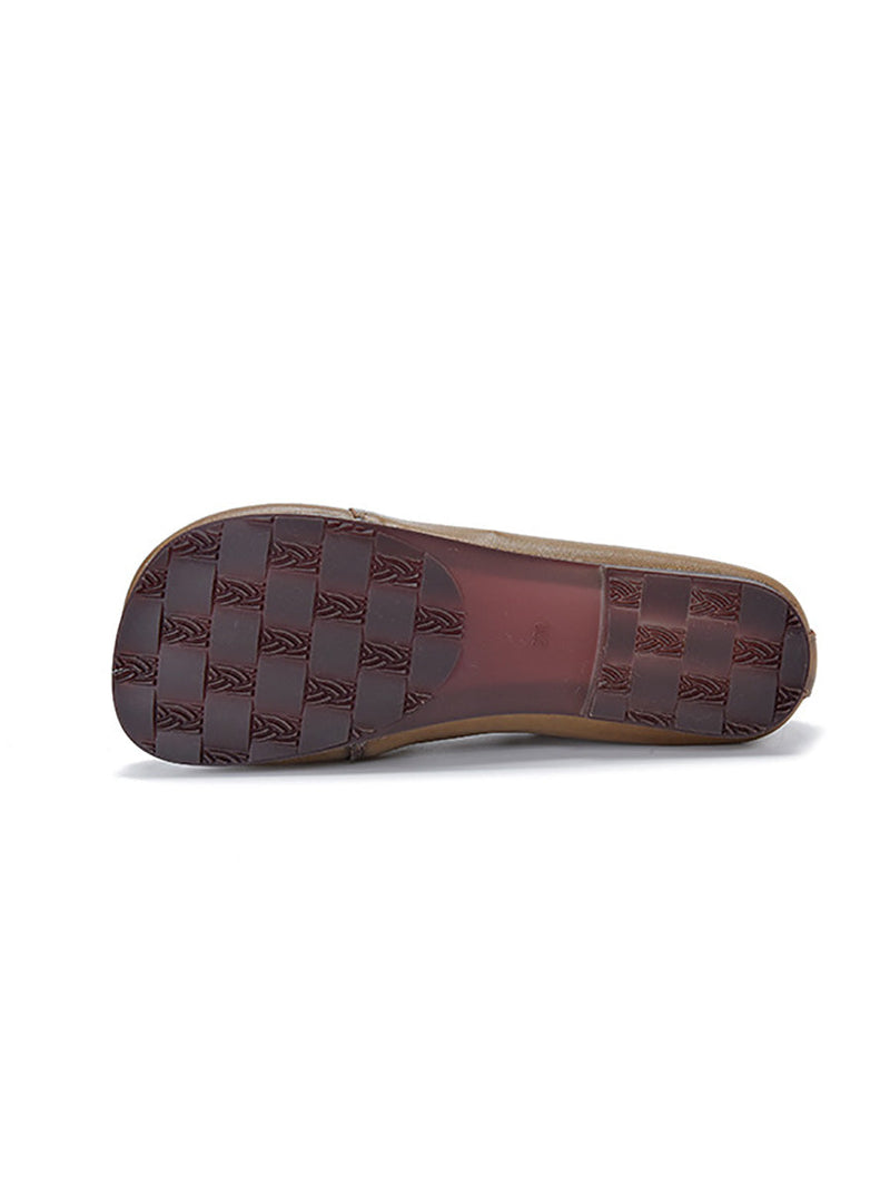 Summer Retro Leather Square Toe Flat Shoes Cx041