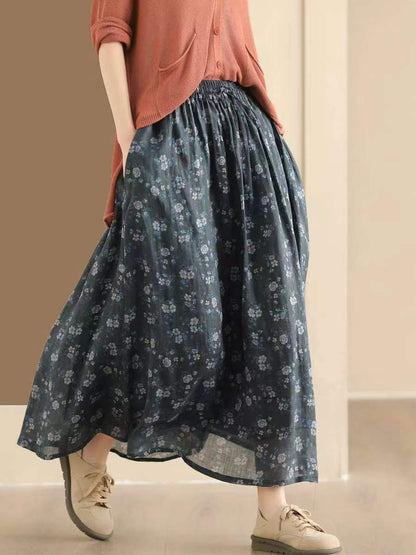 Summer Flower Ramie Loose Skirt Qw1006