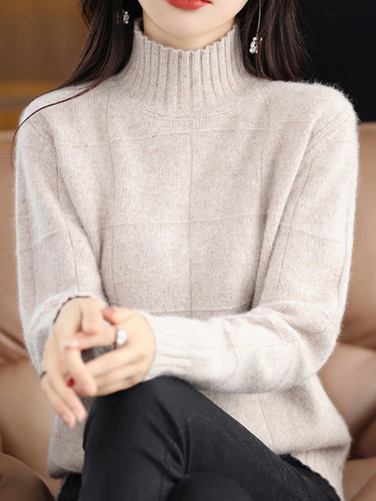 Autumn Half Turtleneck Plaid 100%wool Sweater Qu031