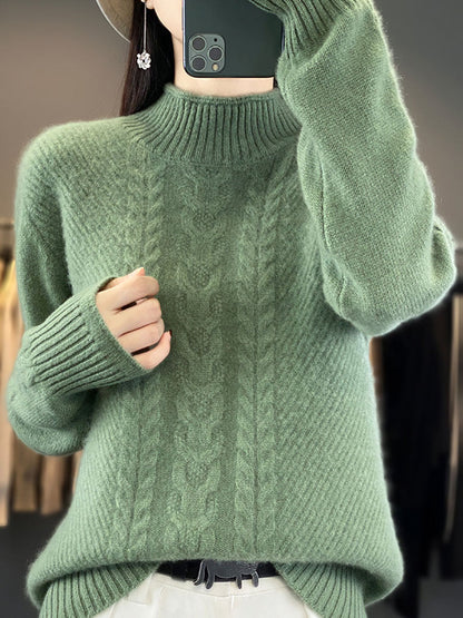 Autumn Half Turtleneck Wool Warm Twist Knit Sweater Av1009