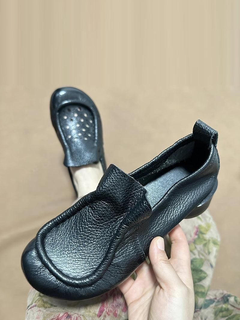 Summer Retro Soft Genuine Leather Low Heel Shoes Cx013