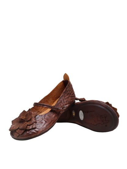 Summer Artsy Flower Leather Flat Shoes Aa1005