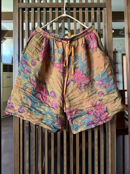 Summer Flower Loose Ramie Shorts Rr1024