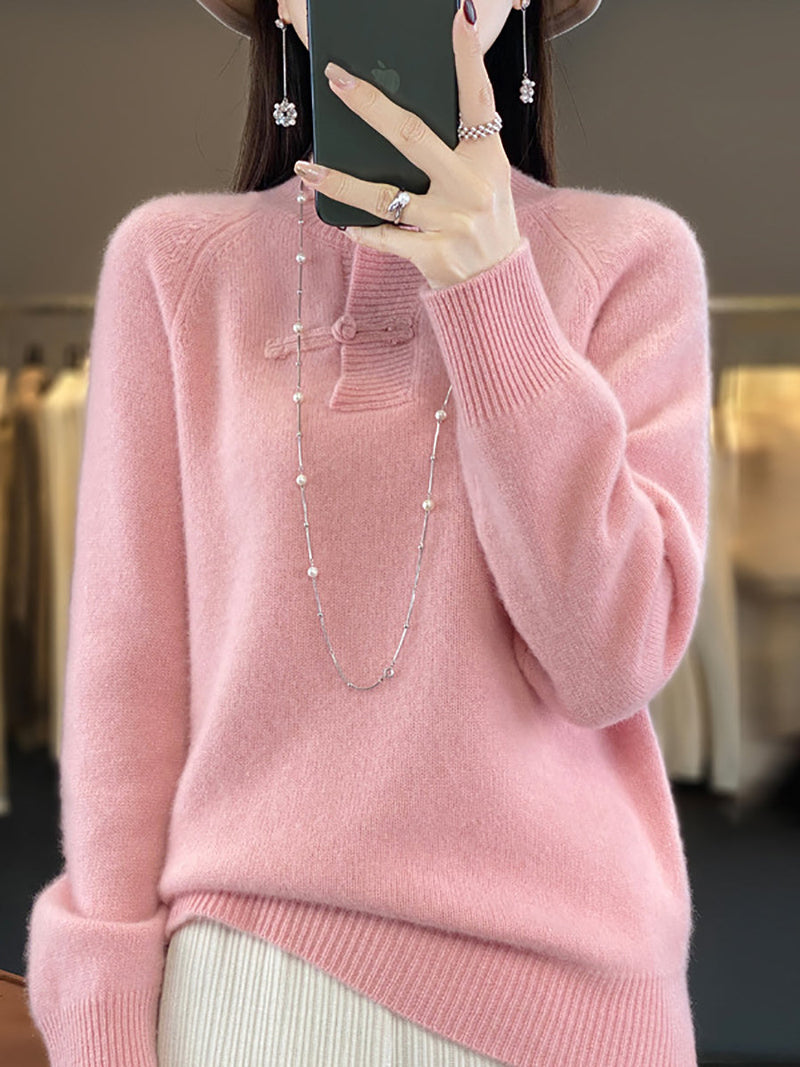 Autumn Half-turtleneck 100%wool Buckle Sweater Ba1040
