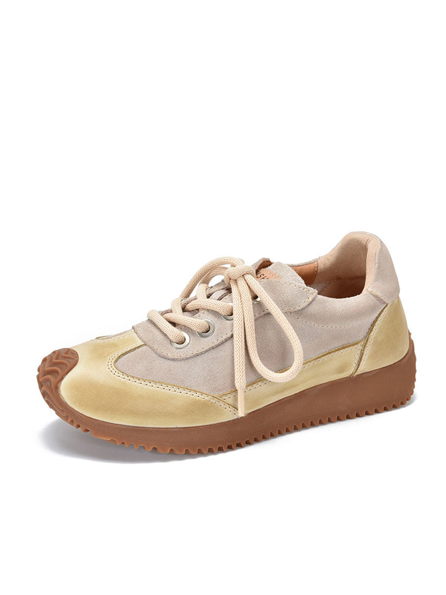 Leather Colorblock Strap Mid Heel Sport Shoes Ba1028