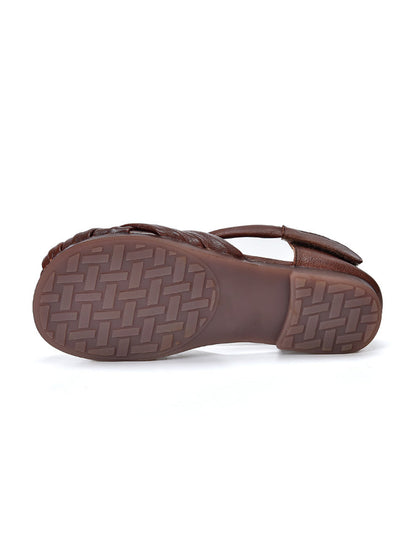 Summer Leather Flat Retro Weave Genuine Shoes