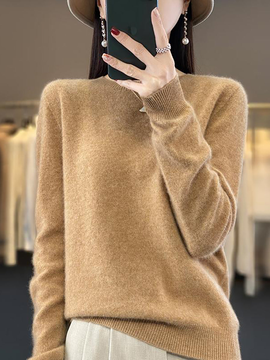 Autumn Knit 100%wool O-neck Sweater Wu023