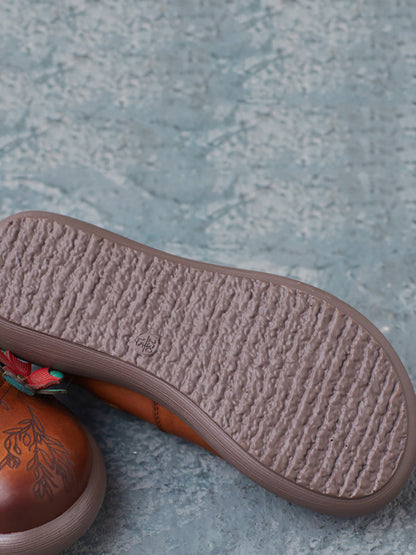 Summer Leather Flower Mid-heel Shoes Zz1036