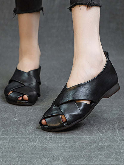 Summer Soft Leather Spliced Low-heel Shoes Cv1035