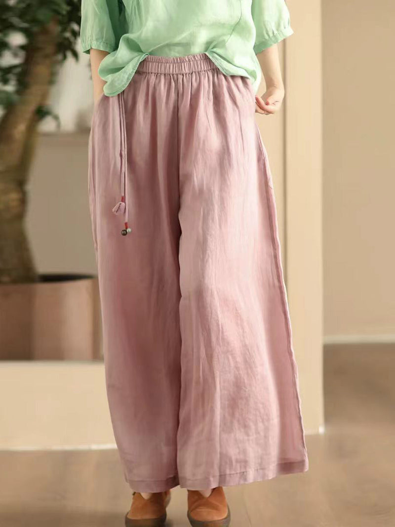 Summer Dual-layer Wide-leg Ramie Pants Fd049