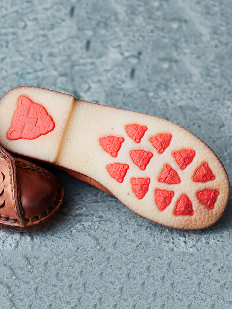 Summer Genuine Leather Cutout Spliced Falt Shoes Ll003
