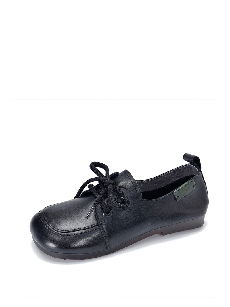 Summer Retro Leather Square Toe Flat Shoes Cx041