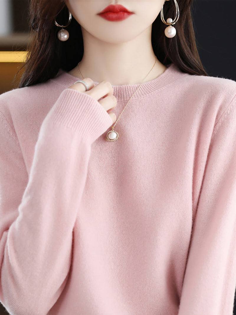 Autumn Wool Knitted O-neck Bottom Sweater Cx058