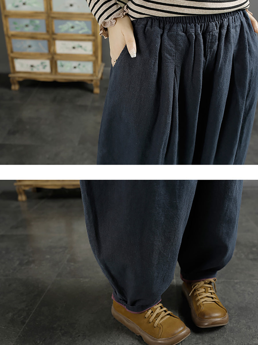 Autumn 100%linen Pure Color Harem Pants At1072