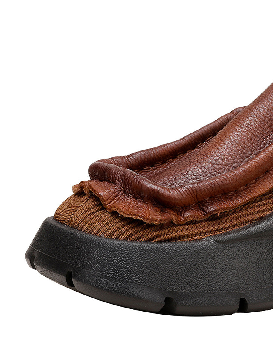 Retro Genuine Leather Spliced Platform Shoes Ah1077
