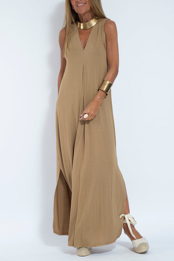Is Eternal Knit Color Sleeveless Slit Maxi Dress