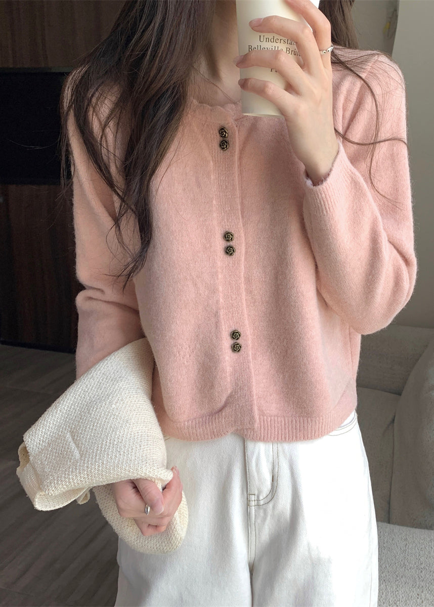 Purple O Neck Button Short Knit Coat Fall Qc040