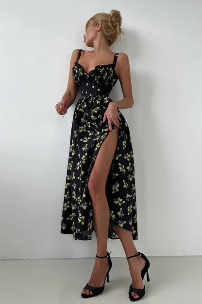 Cami Tie High Waist Slit Midi Dress