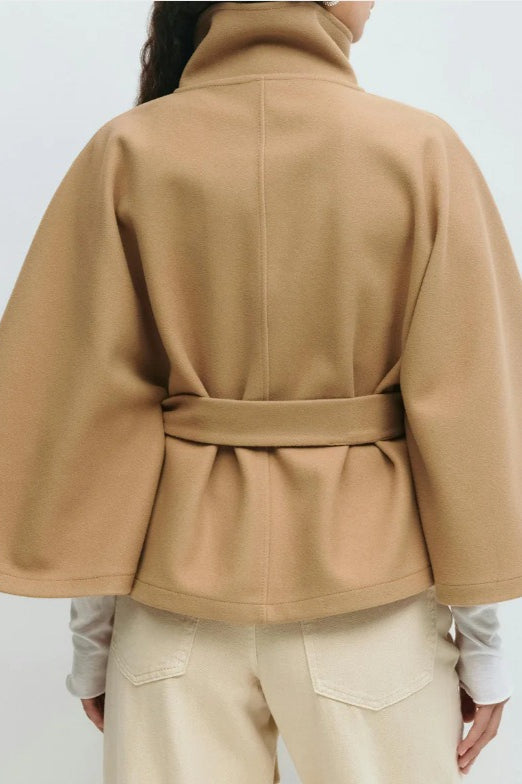 Color Cape Collar Belted Trench Coat