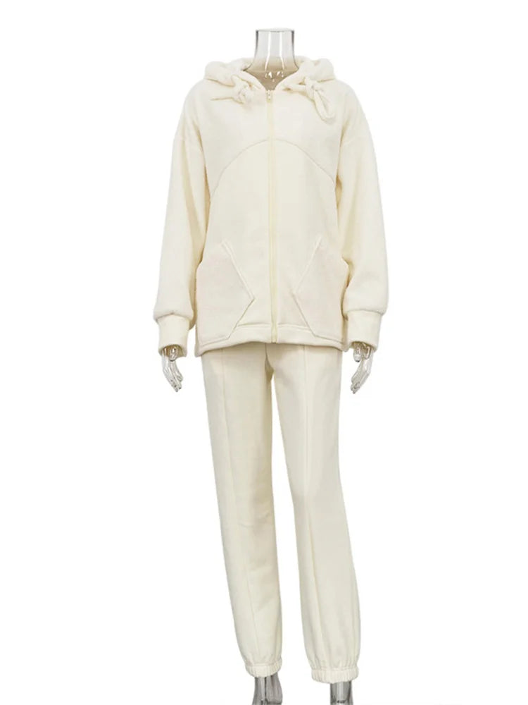 Autumn 2 Piece-set Zipper Cardigan and Straight Legg Outfits Slim Patchwork Hoodie ’s Pants Sets