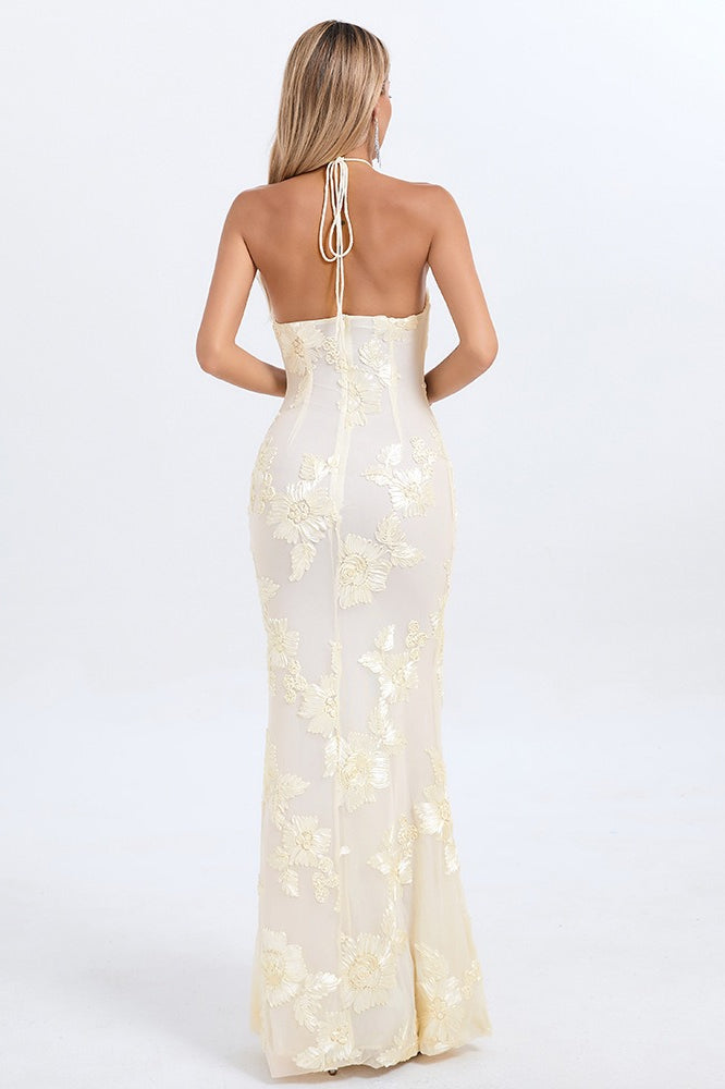 Halter Foil Print Maxi Dress