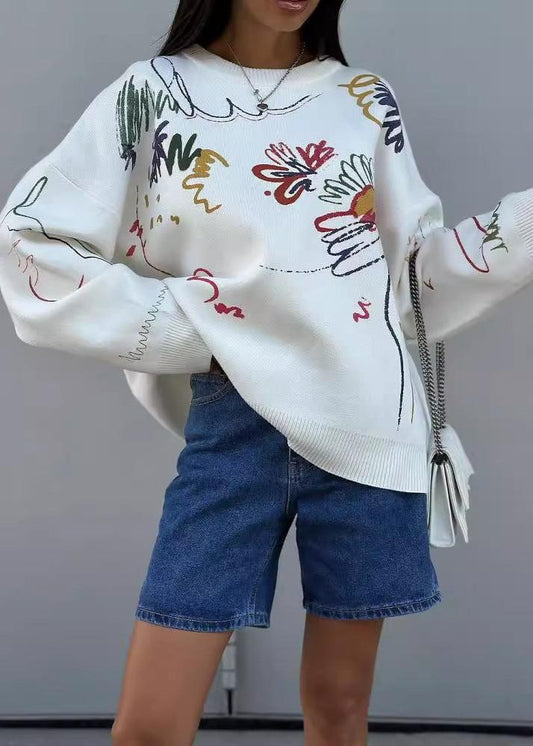 Colorful Abstract Print Crew Neck Oversized Sweater