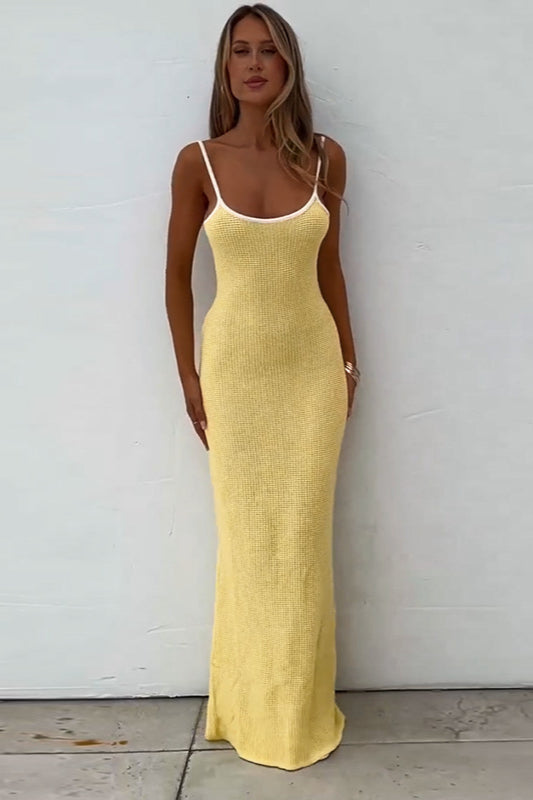 Backless Color Maxi Dress