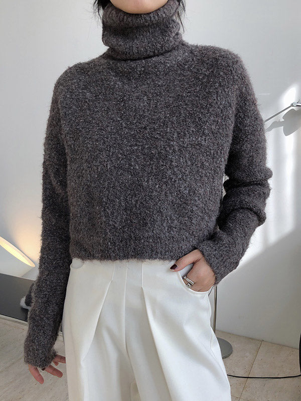Brief Camel High-neck Long Sleeve Wool-blend Sweater An1064