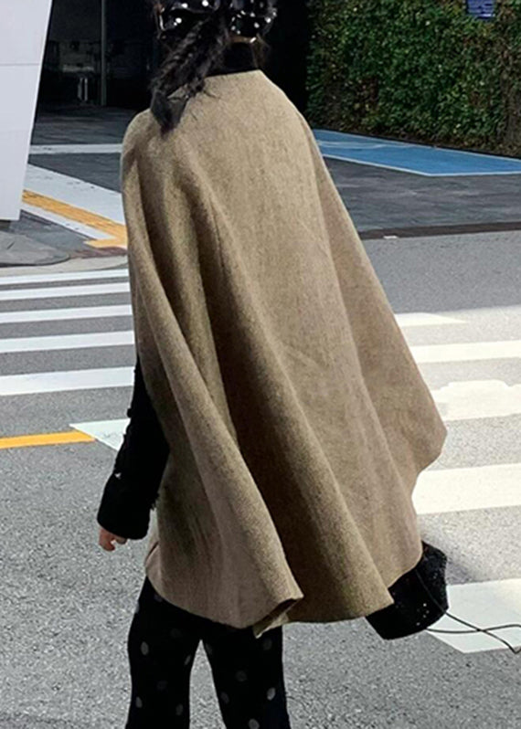 Brown Peter Pan Collar Zippered Woolen Coats Winter Wv009