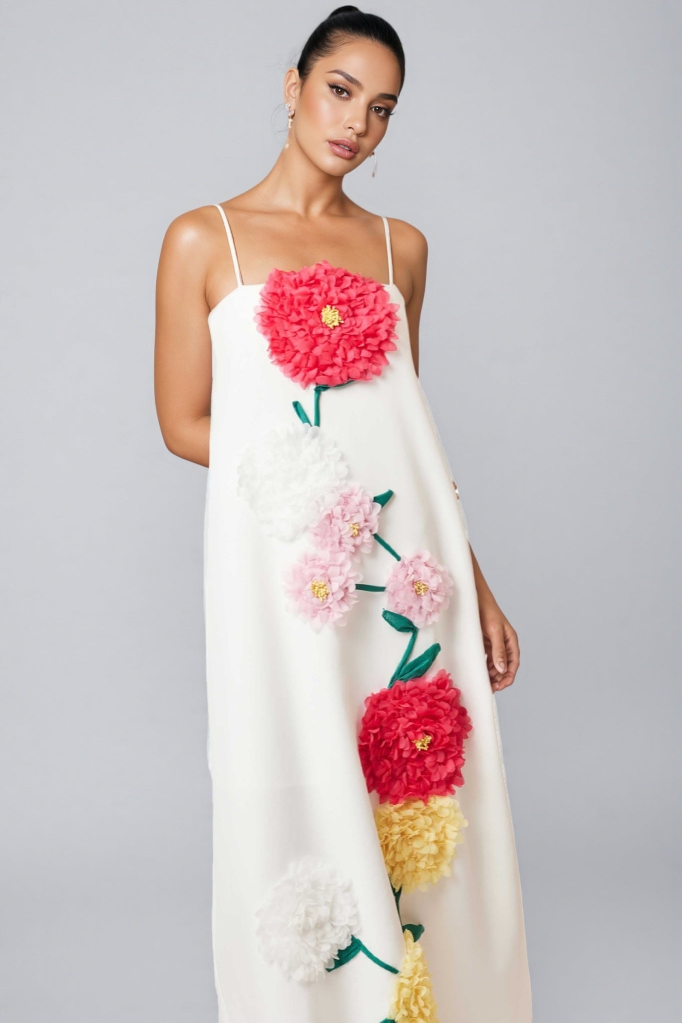 Britt Strapless 3d Flower Maxi Dress